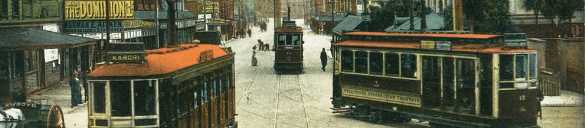A view of Courtenay Place from Cambridge Terrace, with trams, circa 1913